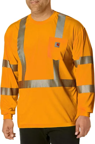 Carhartt Camiseta ligera de manga larga con 3 bolsillos para hombre, de alta visibilidad, ajuste relajado, de alta visibilidad