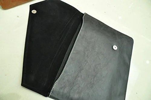 Miniatura 7 de Maletín de cuero para hombre, bolso de mano con solapa tipo sobre, Negro