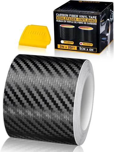 Spurtar Envoltura de vinilo negro de fibra de carbono para automóviles, 2 pulgadas x 20 pies, cinta universal de fibra de carbono para eliminar