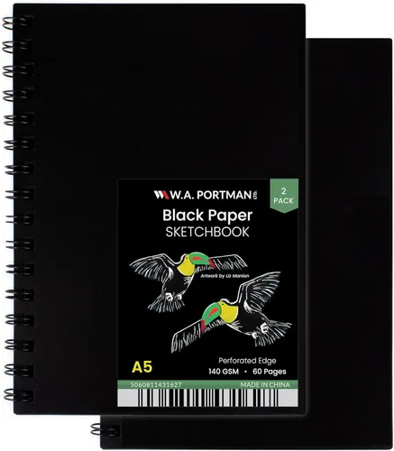 Miniatura 8 de WA Portman - Cuaderno de bocetos de papel negro A4 (8.3" x 11.7"), papel negro para marcadores de 140 GSM sin ácidos, 60 páginas (30 hojas), diario