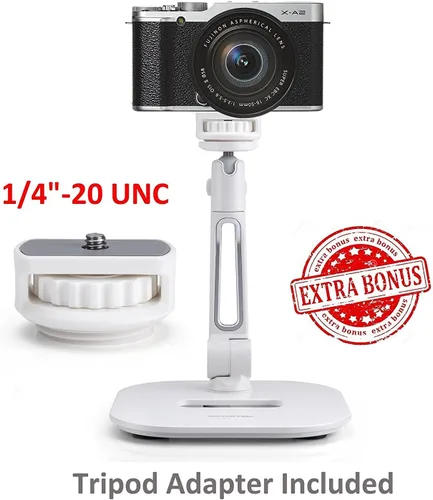 Miniatura 8 de AboveTEK Soporte para tableta, elegante soporte de aluminio para iPad, plegable giratorio de 360° para iPad iPhone, soporte de mesa para Blanco