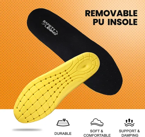 Miniatura 7 de Botas de trabajo para hombre, impermeables, con puntera suave, antideslizantes, cómodas, botas de trabajo de cuero Negro