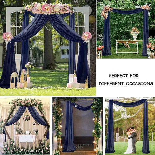 Miniatura 5 de Tela para arco de boda, azul marino, 20 pies, 2 paneles de tela de gasa, arcos de boda para ceremonia, cortinas de techo, arcos de boda, arco