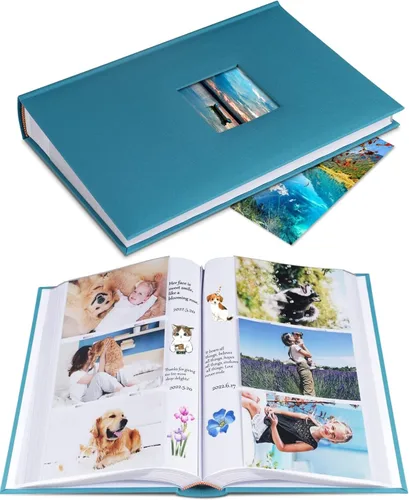 Miniatura 12 de 1DOT2 Álbum de fotos de 4 x 6 con capacidad para 402 fotos con bolsillos deslizantes para notas, cubierta de lino, álbumes de fotos con espacio