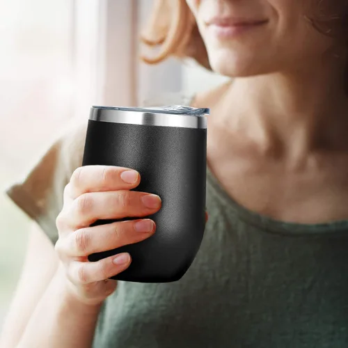 Miniatura 7 de VEGOND - Vaso de vino de acero inoxidable de 12 onzas con tapa y popote, vaso de vidrio de vino aislado de doble pared sin tallo, taza de café
