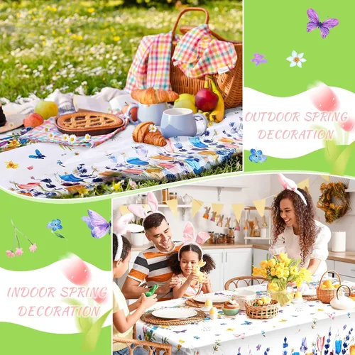 Miniatura 7 de 3 manteles florales desechables de plástico, mantel rectangular de tulipán lavanda, mantel de primavera y verano para mesa rectangular, hogar