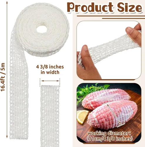 Miniatura 2 de Boyiee 4 rollos de red de carne, tamaño 16 elásticos para carne ahumada, aves de corral, jamón de carne, cordel de carnicero, cuerda de cocina