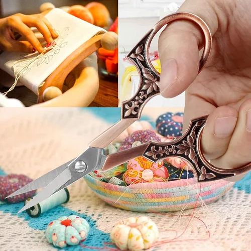 Miniatura 6 de BIHRTC Tijeras pequeñas para manualidades de 4.5 pulgadas, con cubierta de cuero, multiusos, vintage, punta de acero inoxidable, herramienta