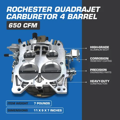 Miniatura 4 de Carburador Rochester Quadrajet de 4 barriles – Compatible con Chevy Quadrajet 1901R 4MV Chevy 66-73 Manual Divorciado Choke Reemplazar Corbetas