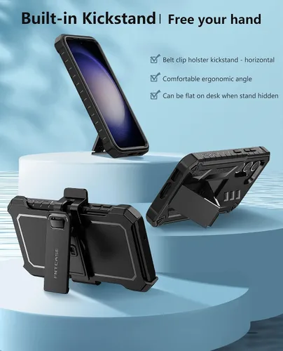 Miniatura 3 de FNTCASE Funda para Samsung Galaxy S23-Plus: Funda protectora resistente a prueba de golpes con funda de clip para cinturón y soporte Funda de Negro