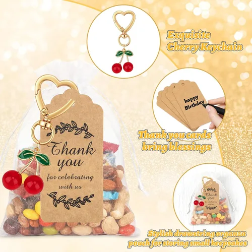Miniatura 3 de Dreamtop Llavero de cereza para fiesta, 24 juegos de llaveros de cerezas, regalos de fiesta de Navidad, regalo de agradecimiento, accesorios