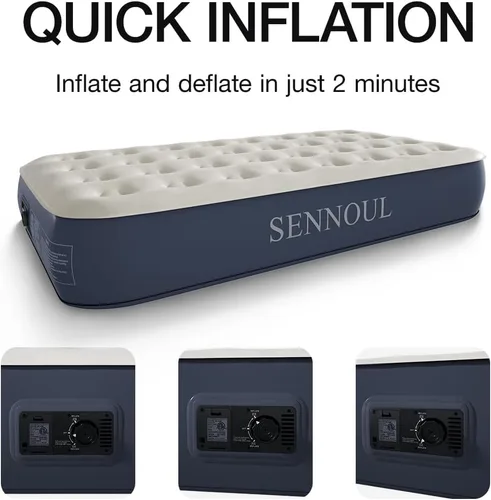 Miniatura 3 de SENNOUL Colchón de aire tamaño individual con bomba incorporada, autoinflable rápido de 2 minutos, cama inflable máxima de 13 pulgadas/550 libras