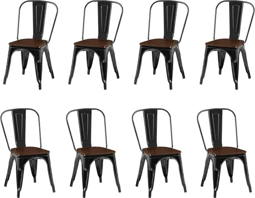 Miniatura 9 de Juego de 8 sillas de comedor de metal, sillas apilables estilo tolix con respaldo, diseñadas para el comedor diario, en interiores, cocina y comedor