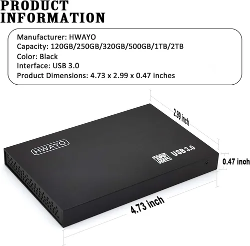 Miniatura 2 de HWAYO 2.5'' 120GB Disco Duro Externo Portátil Ultra Delgado USB3.0 HDD Almacenamiento para PC/Ordenador de escritorio/Portátil/MacBook/Chromebook