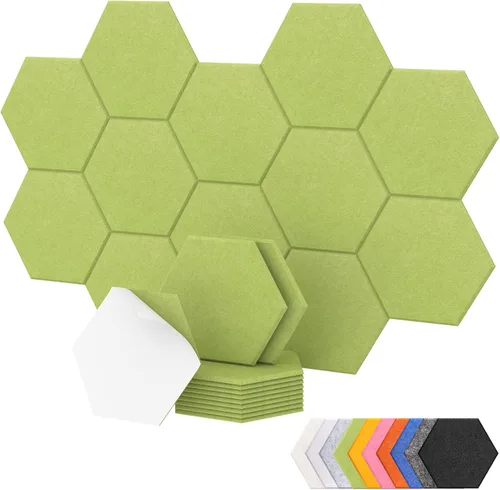 Miniatura 9 de TONOR - Paquete de 18 paneles acústicos hexagonales de alta densidad, paneles de pared insonorizados de 12 x 10 x 0.4 pulgadas, paneles absorbentes