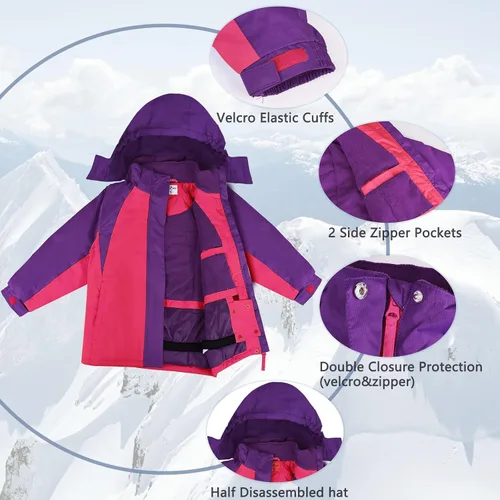 Miniatura 66 de Chaqueta de esquí impermeable para niñas, chaqueta de snowboard para exteriores, resistente al viento, con forro polar, abrigo de nieve cálido
