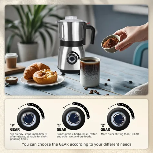 Miniatura 4 de Molinillo de especias eléctrico, molinillo de hierbas y nueces para la cocina, molinillos de espresso desmontables con cuchillas de acero Negro