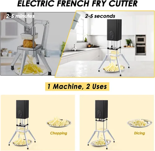Miniatura 2 de YOTAN Cortador Eléctrico de Papas Fritas, Cortador Vertical de Papas Fritas con Cuchilla de 1/2 y 3/8 Pulgadas, Rebanador Automático de Papas