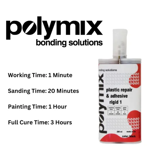 Miniatura 2 de Polymix Adhesivo rígido para reparación plástica automotriz multiusos y adhesivo de 200 ml con cartucho y dos boquillas de mezcla de aplicación Negro