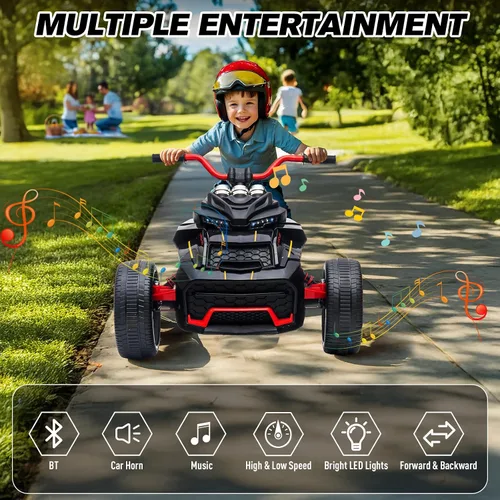 Miniatura 2 de Motocicleta eléctrica para niños de 12 V, rueda eléctrica de 3 ruedas, con luces LED, neumáticos EVA, velocidad alta y baja, bocina, música, negro