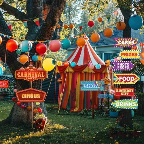 Miniatura 5 de 30 piezas de decoración de fiesta de circo – Decoración de carteles direccionales de fiesta de carnaval – Decoraciones de fiesta temática de carnaval