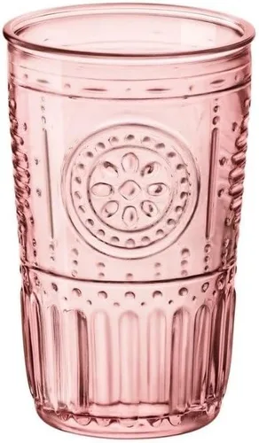 Bormioli Rocco Romántico juego de 4 vasos enfriadores, 16 onzas, cristal de colores, algodón rosa caramelo, hecho en Italia.