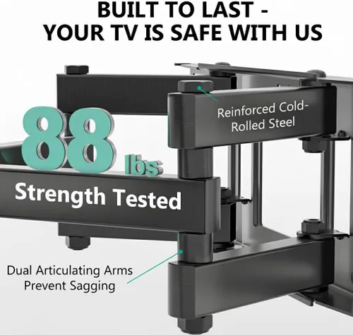 Miniatura 4 de WALI - Soporte de pared para TV de movimiento completo para televisores de 32–70 pulgadas – Montura de doble articulación con giro, inclinación