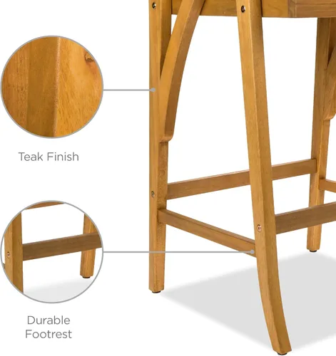 Miniatura 7 de Best Choice Products Juego de 2 taburetes de bar de madera de acacia para exteriores, sillas de bar para patio, piscina, jardín con cojines Crema