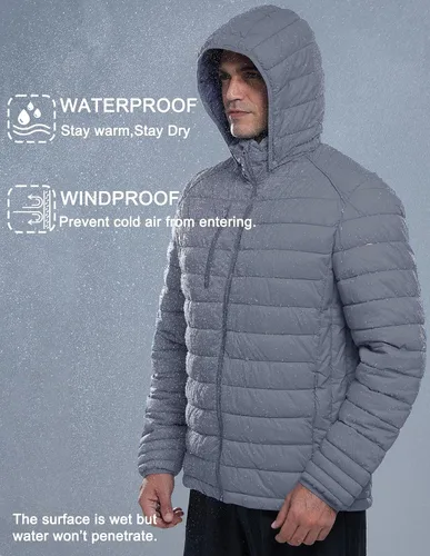 Miniatura 2 de fit space Chaqueta alternativa de plumón para hombre, acolchada, ligera, plegable, con capucha desmontable