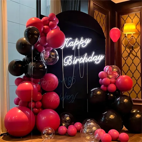 Miniatura 5 de 136 piezas de kit de arco de globos de color rosa eléctrico y negro con globos transparentes - 18/12/10/5 pulgadas de guirnalda gótica