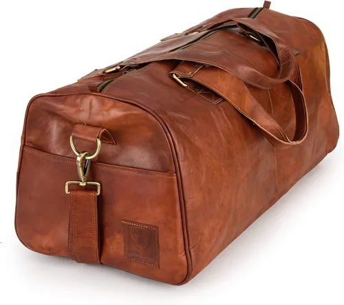 Berliner Bags Bolsa de lona de cuero vintage Oslo para viajes o el gimnasio, bolsa de noche para hombres y mujeres, Coñac, L