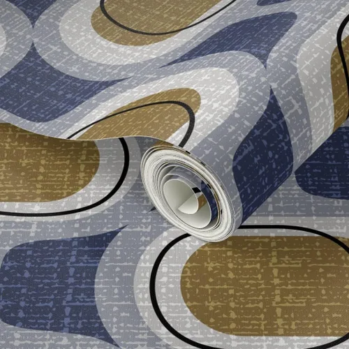 Miniatura 2 de Peel & Stick Wallpaper Swatch - Orbs Navy Brown Mid Century Modern Mod Scale 1950S 1960S 1970S Retro Circles Artistic Custom Removable Wallpaper by