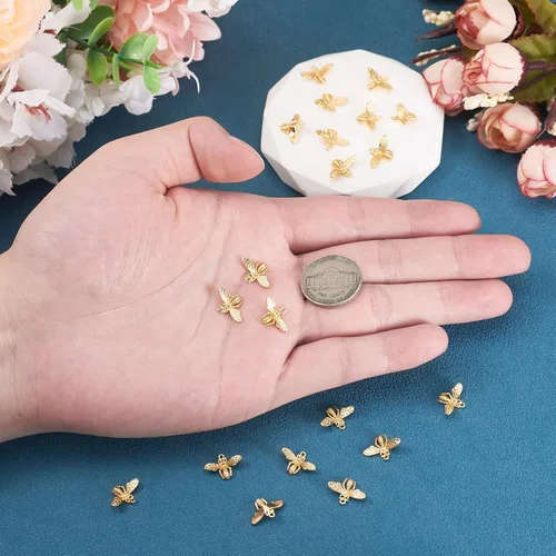 Miniatura 3 de FASHEWELRY 20 dijes de abejas de latón chapados en oro de 18 quilates, dijes de abeja dorados, dijes de joyería rellenos de oro con anillo de salto