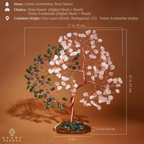 Miniatura 3 de Árbol de cristal para decoración de oficina de mujeres, árbol de piedras curativas de aventurina verde y cuarzo rosa hecho a mano, árbol de la vida