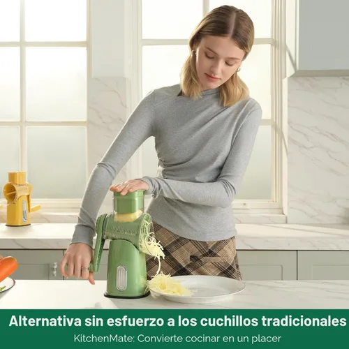 Miniatura 6 de SUSTEAS Rallador rotativo de queso con asa, triturador de verduras con 5 cuchillas bien diseñadas y base de succión fuerte, cortador redondo de Verde