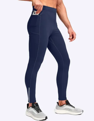Miniatura 2 de Pudolla Men's Thermal Running Tights with 3 Zipper Pockets Workout Compression Leggings Cycling Pants for Men Hiking Jogging
