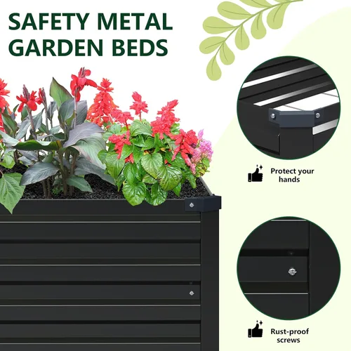 Miniatura 4 de Vengarus Kit de cama de jardín galvanizado elevado de 6 x 3 x 1 pies (paquete de 2), maceta de metal para exteriores, contenedor rectangular de Negro