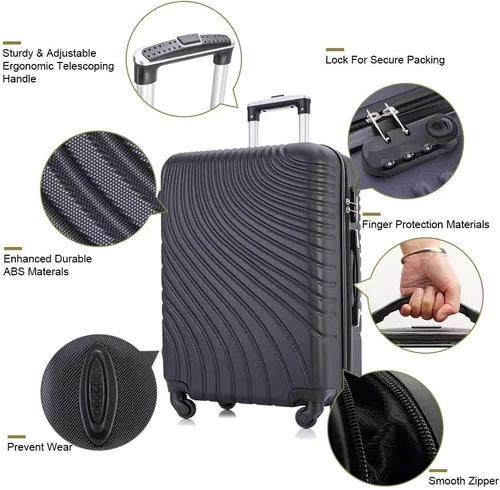 Miniatura 2 de Fridtrip - Maleta de viaje rígida, ligera, con ruedas giratorias, Negro, 3 PCS Suitcases