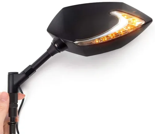 Miniatura 13 de KiWAV Lucifer - Espejos retrovisores LED duales, color negro, indicador de luz de posición de conducción E-Mark M10 M8 para motocicleta universal