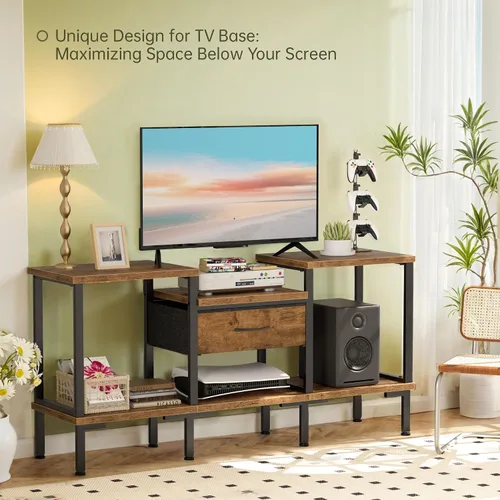 Miniatura 8 de GYIIYUO Soporte de TV LED con toma de corriente y cajón de tela para TV de 55, 50, 45 pulgadas, centro de entretenimiento y consola de TV industrial
