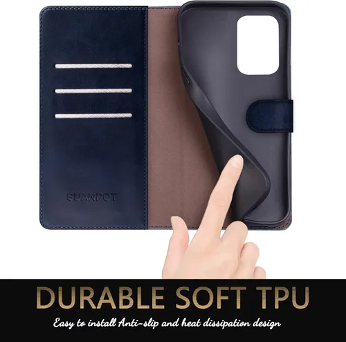 Miniatura 5 de SUANPOT Funda tipo cartera de cuero para Samsung Galaxy A52 4G y 5G con tarjetero de crédito RFID Flip Folio Book Phone Case Funda a prueba de Azul