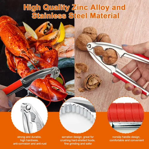 Miniatura 3 de Cascanueces, 8 piezas de cascanueces multiusos de acero inoxidable para mariscos y pecanas, herramientas para agrietar nueces con mango Rojo