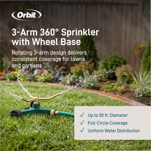 Miniatura 2 de Rociador giratorio de 3 brazos de metal Orbit. Manguera para regar el jardín 58257N, 1, Verde