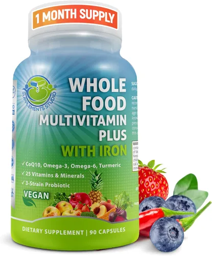 Miniatura 9 de Multivitamínico vegano de alimentos integrales sin hierro, multivitamínico metilado para mujeres y hombres, hecho con frutas y verduras, complejo B
