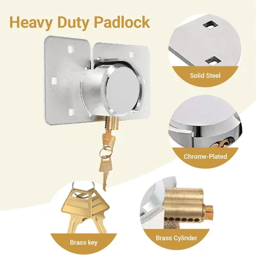 Miniatura 3 de 2 Pack de Candado para Puerta de Furgoneta con Llaves Iguales, Candado Resistente de Acero Sólido de 73MM, Candado de Seguridad para Cobertizo