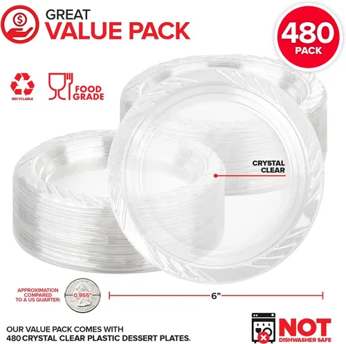 Miniatura 2 de Stock Your Home Platos de postre de plástico transparente de 6 pulgadas (paquete de 480) platos transparentes desechables flexibles para postres