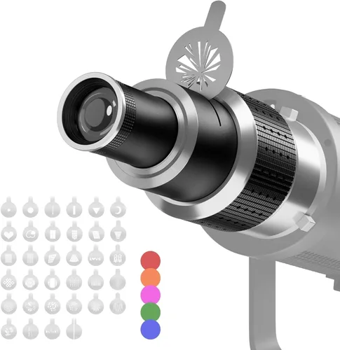 Miniatura 11 de Soonpho Bowens - Kit de montaje óptico Snoot, accesorio de proyección con marco GOBO magnético doble, 25 gobos y 4 filtros de color, para luces LED