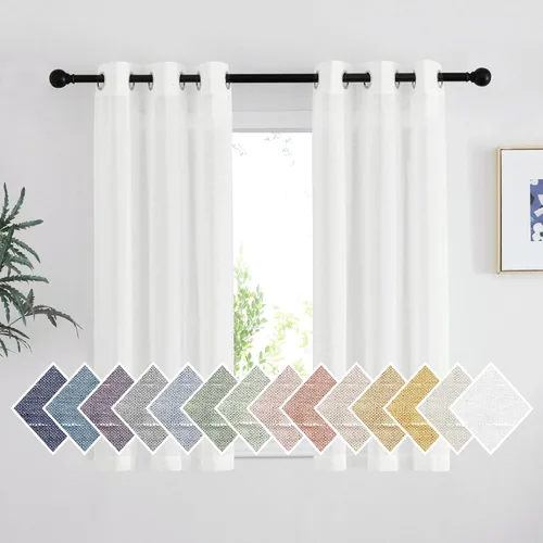 Miniatura 132 de NICETOWN Cortinas de lino traslúcidas con textura de lino de 84 pulgadas de largo, con ojales semitraslúcidos, tratamientos de ventana, privacidad