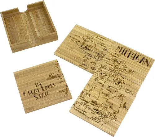 Miniatura 13 de Totally Bamboo California State Puzzle - Juego de posavasos de bambú de 4 piezas con estuche