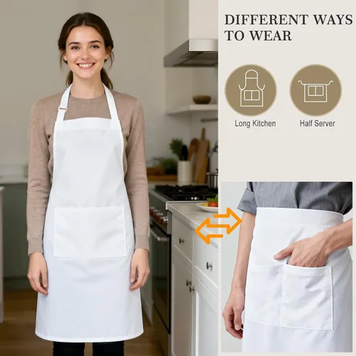 Miniatura 4 de yotache Juego de delantal y sombrero de chef y delantal de cocina para adultos, disfraz de panadero blanco ajustable para hombres y mujeres, 1 juego